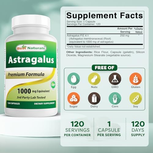 Best Naturals Astragalus Capsule, 1000 mg, 120 Count