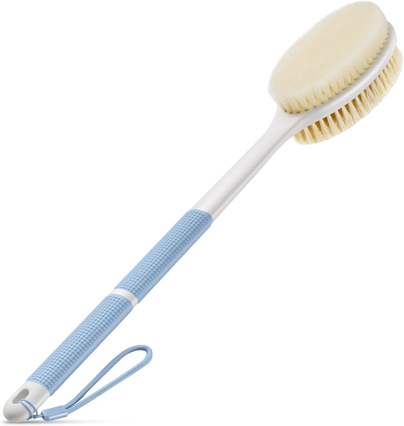 Back Scrubber Anti Slip for Shower, Shower Brush Long Handle with Stiff and Soft Bristles, Body Exfoliator for Bath or Dry Brush(Blue)