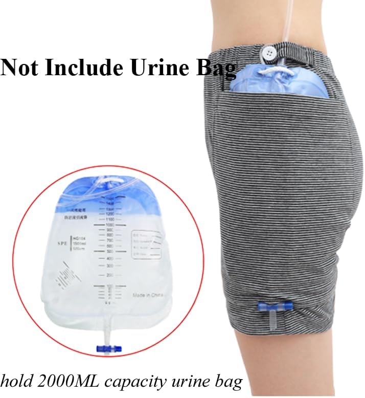 Urine Bag Pants Incontinence Care Trousers Catheter Underwear for Elderly Urinate Drainage Bag Shorts with Double Pockets Incontinence Underpants for Men Women