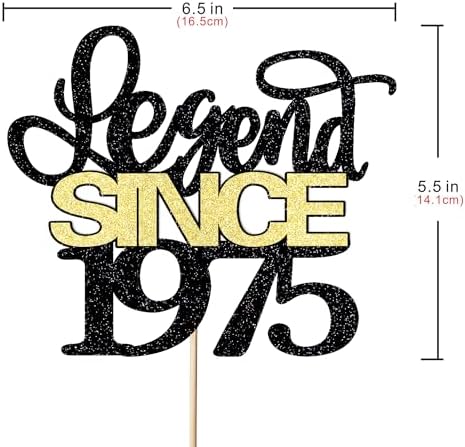 Legend since 1975 cake topper, men and women cheer 51 years old happy birthday cake topper black gold glitter cake decoration supplies (1975, black gold)