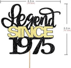 Legend since 1975 cake topper, men and women cheer 51 years old happy birthday cake topper black gold glitter cake decoration supplies (1975, black gold)