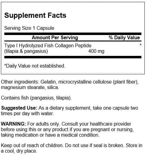 Swanson Hydrolyzed Fish Collagen Type I 400 Milligrams 60 Capsules
