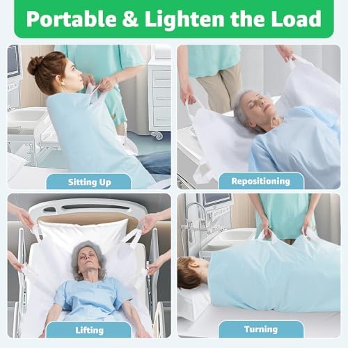 Incontinence Bed Pads Washable for Adults: Positioning Transfer Bed Pads Waterproof for Elderly with 8 Handles, Reusable Bed Underpads for Seniors & Bedridden Patients, Bedwet Kids, 34x52 Inch