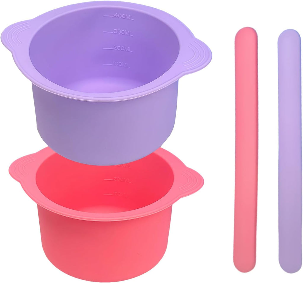 Silicone Wax Warmer Liners, 2-Pack Non-Stick Wax Pot Replacement with 2 Silicone Wax Sticks for Hair Removal, Gigi Wax Warmer, Kolua Wax Kit, Body Wax Warmer (Pink & Purple)