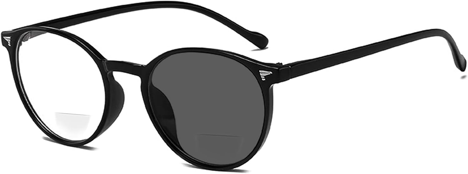 oriopxic Round Frame Photochromic Gray Bifocal Reading Glasses For Women Men Transition Bifocal Glasses