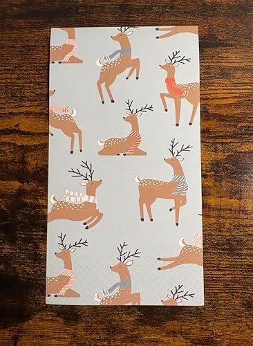 IHR Ideal Home Range Dinner Napkins Disposable 3-Ply Paper Guest Hand Towels, 8.5" x 4.5", Dancing Deer Allover, 16-Count