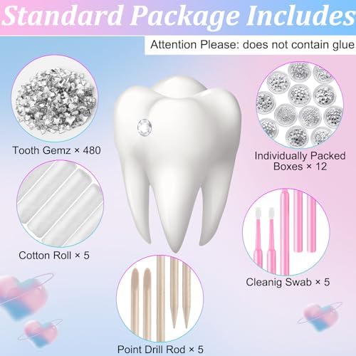 Leelosp 480 Pcs Tooth Gem Kit DIY Teeth Crystals Jewelry Fashionable Teeth Gems Kit Artificial Crystal Tooth Reflective Ornaments (Without Glue) (White)