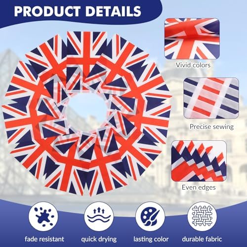 Union Jack British Flag Banner, Small Mini United Kingdom Britain Flags Patriotic Decoration for Party, Classroom, Sports Events, 33 Feet 30 Flags