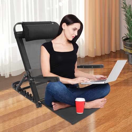 PERFERATE Adjustable Lifting Bed Backrest Support 220Lbs Large Folding Bed Rest Sitting up with Pillow and Armrest Change Angle Multifunction Portable Chair for Beach, Patient, Elderly (Black)