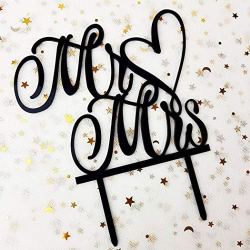 Mr and Mrs Cake Topper, Bride And Groom Sign Wedding Engagement Cake Toppers Decorations (Black Acrylic)