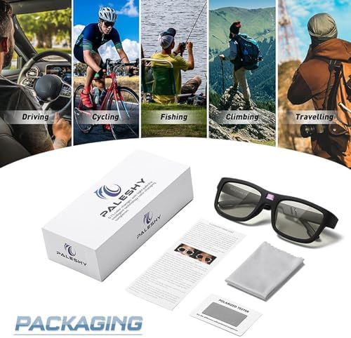 Paleshy 0.1s Auto-Tinting Sunglasses for Men & Women, Polarized Photochromic Glasses with Dual UV400, All-Weather Lightweight Glasses for Driving, Cycling, Fishing, Golf, Night