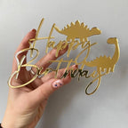 Happy Birthday Cake Topper, Dinosaur Theme Mirror Acrylic Cake Toppers, Boy or Girl Cake Sign Decorations, Happy Birthday Cake Charm Supplies for Birthday Party Cake Dessert