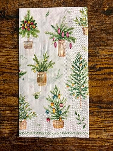 IHR Ideal Home Range Dinner Napkins Disposable 3-Ply Paper Guest Hand Towels, 8.5" x 4.5", Festive Holidays (Green), 16-Count