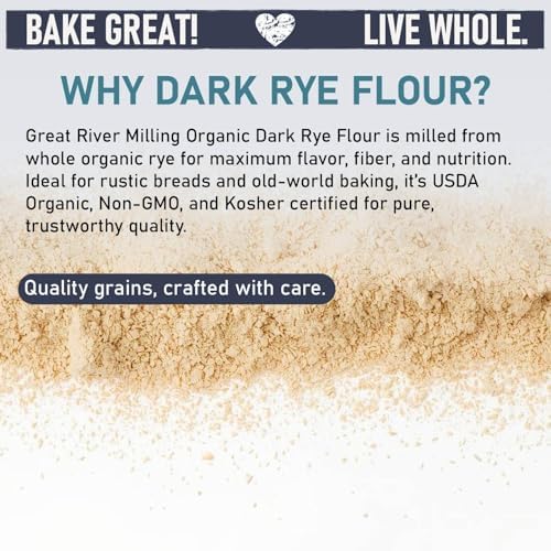 Great River Milling Organic Dark Rye Flour | Whole Grain, Non-GMO, Kosher, Unbromated | Earthy Flavor for Rye Bread, Sourdough Starter, Bagels, Crackers & Artisan Baking | 5 Lb