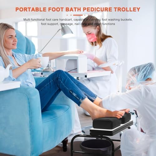 Elitzia Portable Pedicure Cart with Foot Rest - Beauty Salon Nail and Foot Bath Spa Trolley - Professional Stand Station ET27971 (Black)