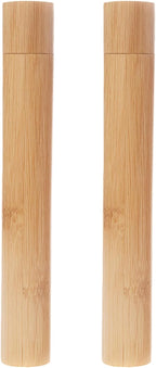 2Pcs Natural Bamboo Toothbrush Travel Case Tubes Empty Portable Reusable Toothbrush Storage Container Holder