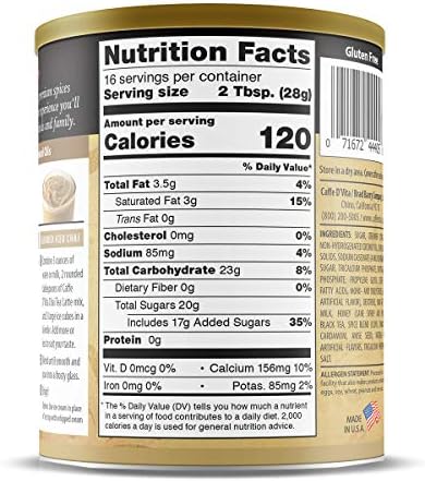 Caffe D'Vita Spiced Chai Latte Mix - Chai Tea Latte Powder Mix, Gluten Free, Chai Tea Powder, No Cholesterol, No Hydrogenated Oils, No Trans Fat, Spiced Chai Latte Powder Mix - 1 Lb Can