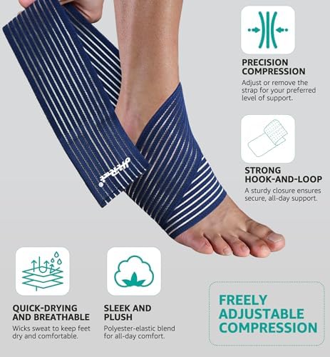 HiRui Foot & Ankle Brace 2 Pack, Adjustable Compression Wrap for Men & Women – Helps with Sprains, Plantar Fasciitis, Achilles Tendonitis, Arthritis, Running, Sports, Gym – Fits in Shoes (Navy Blue)