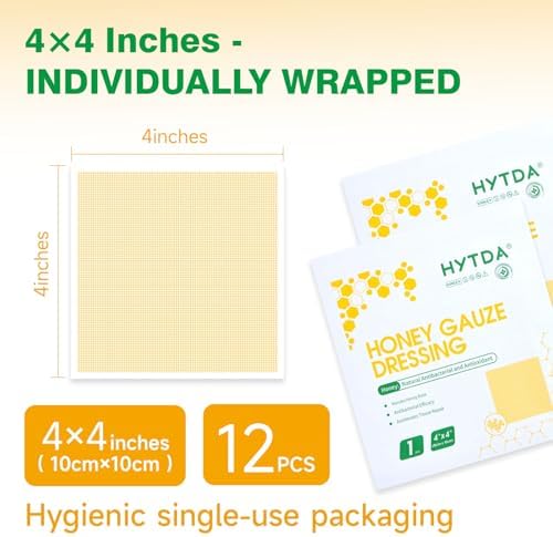 Manuka Honey Gauze Dressing, 4×4 Inches, 12 Individual Pack, Non Stick Gauze Pads, Manuka Honey Wound Care for Wound Healing from Burns, Abrasions, Cuts and Scald, FSA or HSA