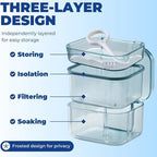 3-Layer Retainer Storage Box, Denture Case with Lid, Portable Mouth Guard Container Tooth socket storage case holder box Immersion box (Blue)