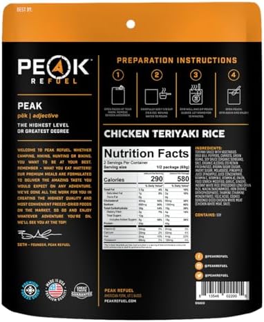 Peak Refuel Chicken Teriyaki Rice | 40g Protein | 580 Calories | 100% Real Meat | Premium Freeze Dried Backpacking & Camping Food | 2 Servings | Ideal MRE Survival Meal (2-Pack)