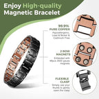MagEnergy Mens Copper Magnetic Bracelets, 99.9% Pure Copper Bracelet with Double-Row Strength Magnets, Adjustable Jewelry with Sizing Tool