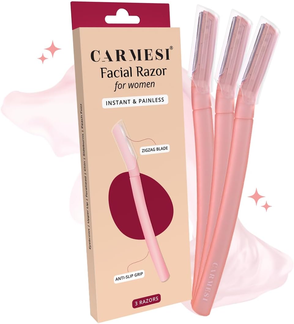Carmesi Facial Razor for Women | Painless & Precision Face Hair Removal | for Peach Fuzz, Eyebrow, Chin & Upper Lip | Gentle Exfoliation & Smoother Skin | (3 Count)