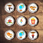 Circus Edible Cupcake Toppers, Carnival Edible Cake Decorations, Movie Night Cake Toppers, Circus Theme Party Decorations, Theme no.2, 24 x 4cm / 1.5 Inch wafer Card Discs