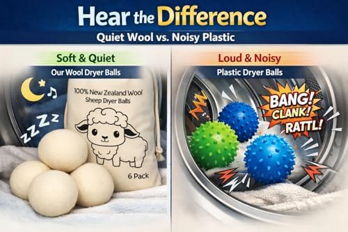Natural Wool Dryer Balls | Reusable Natural Fabric Softener | Reduces Wrinkles & Drying Time | Large Dryer Balls is a Better Alternative to Plastic Balls and Liquid Softener| Saves Energy (Pack of 6)