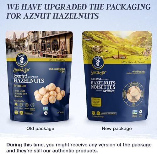 AZNUT Roasted Unsalted Hazelnuts 5 LB, Premium Quality 100% Natural Non-GMO Project Certified, Kosher Certified, No Salt, No Oil, Gluten Free, Keto Diet Snacks, Resealable Bag, 2 Set of 2.5 LB