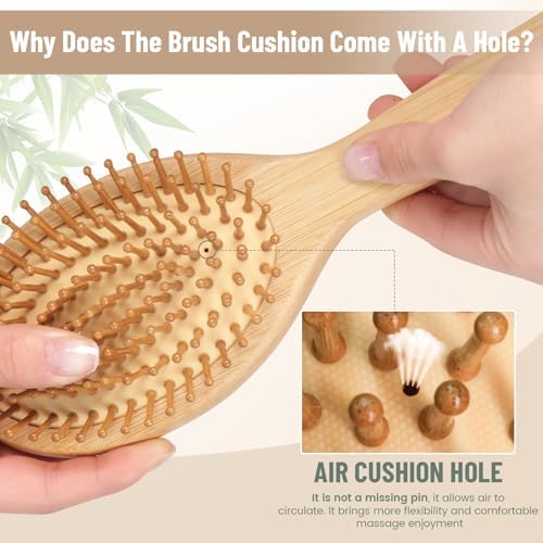 Bamboo Hair Brush Set – Mother’s Day Gift, Bamboo Comb Set for Hair Growth, Paddle Detangling Hairbrush, Wide Tooth & Tail Tooth Comb and Mini Boar Bristle Travel Hairbrush, Brush Cleaner Included