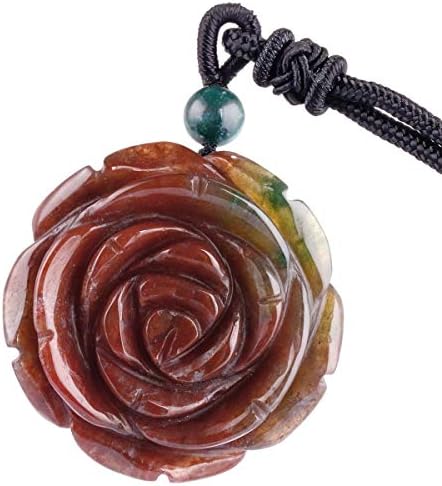 Nupuyai Hand Carved Flower Stone Pendant Necklace for Women, Handcraft Rose Pendant with Chain for Mom Adjustable 27.5"