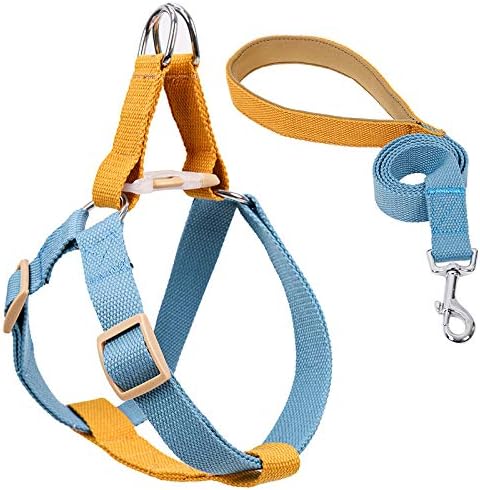 Rainbow Multi-Colour Dog Harness and Leash Set, Adjustable Easy to Wear Dog Harness and Leash Set (Brown Blue,Small)