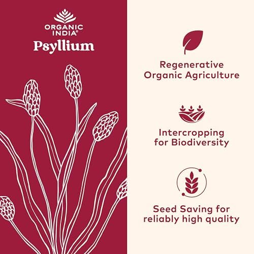 ORGANIC INDIA Psyllium Herbal Powder - Whole Husk Fiber, Healthy Elimination, Keto Friendly, Vegan, Gluten-Free, USDA Certified Organic, Non-GMO, Soluble & Insoluble Fiber Source - 12 oz Canister