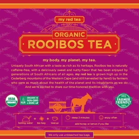 My Red Tea USDA Organic Rooibos Tea 80 Tagless Teabags Single-Origin Farmer-Friendly Caffeine-Free Sustainably Farmed in South Africa Pure & Natural