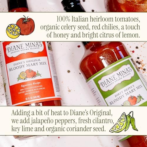 Diane Mina - Diane’s Bloody Mary Sister Pack (2-Pack) | Original & Dirty Mixes | Crafted with Authentic Ingredients | Naturally Low in Sodium, No Sugar Added, Ready to Drink (32 fl oz each)