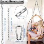 2 Pack Hanging Swing Chain with 4 Carabiners 25in, 660LB Capacity Heavy Duty Hammock Hardware Kit for Punching Bags, Swing Chairs, Indoor & Outdoor Gym (Silver)