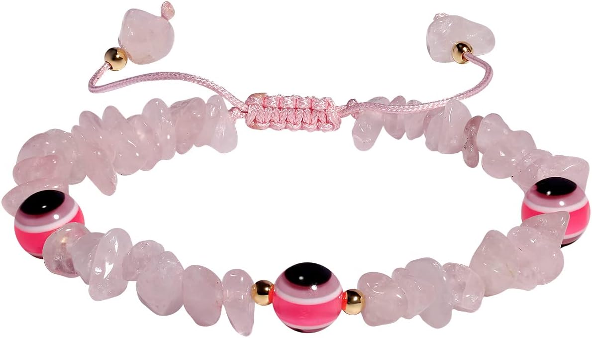 Jewever Evil Eye Bracelets with Natural Tumbled Chips Stones Crystals Quartz Bracelet for Women Energy Reiki Gemstones Spiritual Gems Jewelry Gifts