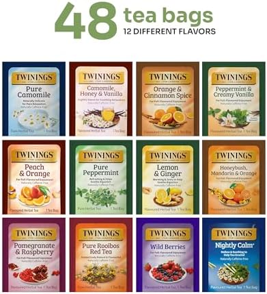 Twinings 48 Tea Bags Herbal Variety Pack – 12 Herbal Flavors, Caffeine-Free, Individually Wrapped, Perfect Tea for Any Occasion