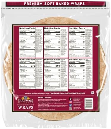 Toufayan Wheat 12” Sandwich Wraps | Bulk Foodservice – Soft, Flexible Tortillas for Wraps, Burritos & Catering (6 Pack)