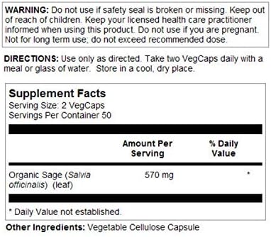 SOLARAY Sage Leaves Supplement for Women & Men - Sage Leaf Capsules, Natural Herbal Support for Immune System, 570 mg, Non GMO - 100 Veg Caps
