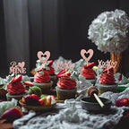 24 Pack Valentine's Day Cupcake Toppers Glitter Love Heart XOXO Love You Be Mine Cupcake Food Picks Valentine's Day Theme Wedding Bridal Shower Birthday Party Cake Decorations Supplies Rose Gold