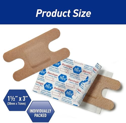MED PRIDE 100 Sterile Fabric Fingertip, Finger, and Knuckle Bandages – Latex and Rubber Free Hypoallergenic, 1.5in X 3in