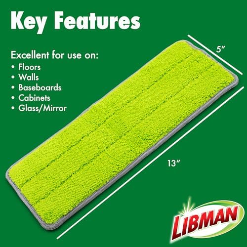 Libman Rinse 'n Wring Mop and Bucket System Refills | Microfiber Floor Mop | Hardwood Floor Cleaner | Wet & Dry Mop | 6 Total Microfiber Refill Pads
