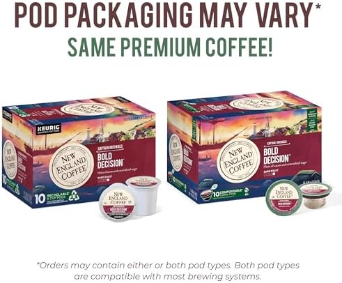 New England Coffee Bold Decision Dark Roast Single Serve Pods, 10ct Box (Pack of 6)