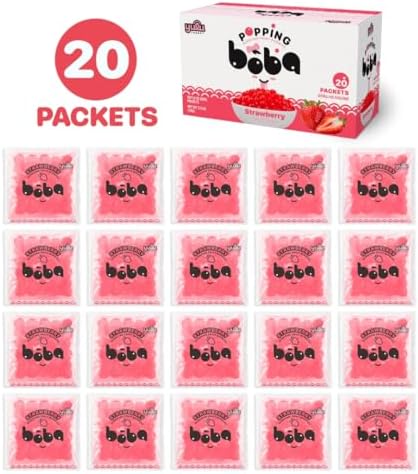 YULU FOODS Strawberry Popping Boba Pearls – Bursting Fruit Bubble Balls – 20 Pack Single-Serve Snacks – Ready to Eat, Less Mess Than Tub Boba, Kids Love It