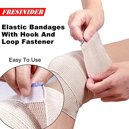 FRESINIDER Premium Elastic Bandage Wrap, 4 Pack 6" Cotton Latex Free Compression Bandage Wrap with Touch Closure at Both Ends, Support & First Aid for Sports, Medical, and Injury Recovery