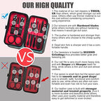 HANTEKAS Manicure Set 9 in 1 Stainless Steel, Nail Clippers Scissors Pedicure Tools Kit - Portable Travel Grooming Kit for Men and Women with Black/Red Leather Case (Red)