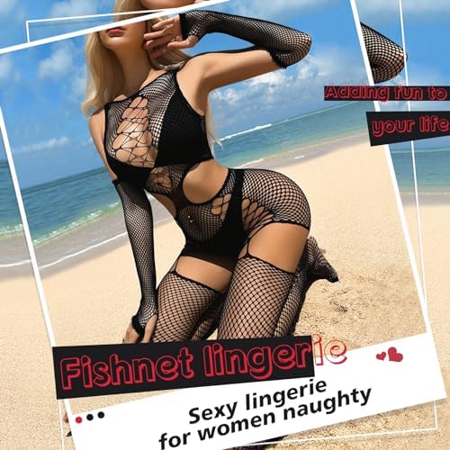 Famstar Sexy Lingerie for Women Naughty Fishnet Lingerie Set Bodysuit Outfits Teddy Sheer Mesh Erotic