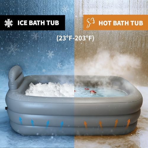Inflatable Bathtub Adults - Blow Up Bathtub Adult for Indoor Shower Use, Portable Bathtub Adult，62.2x37.4x17.72in, Light Grey